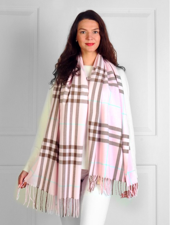 Cashmere Feeling Plaid Patterned Scarf W/ Tassels